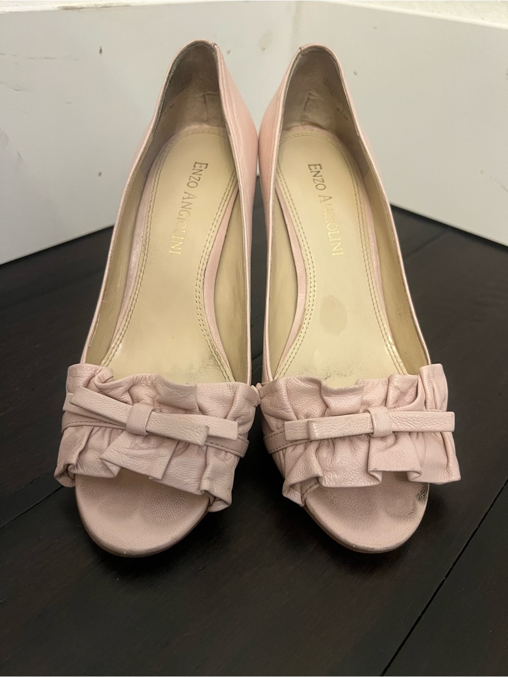 Enzo Angiolini Blush Pink Ruffle Peep-Toe Heels